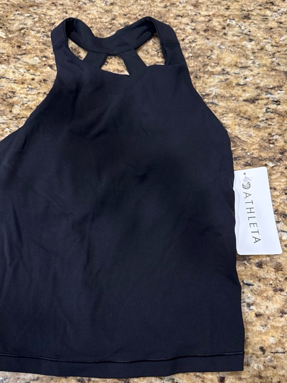 Athleta Sleek Black High-Neck Performance Tank with Cutout Back